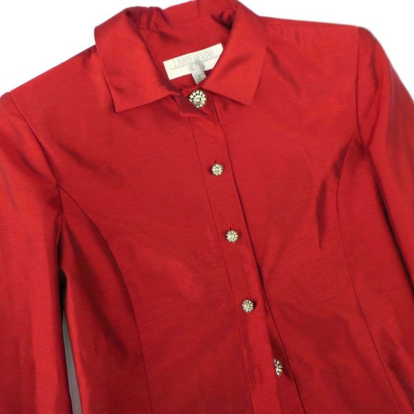 Vintage 90s Y2K Red Blazer Red Rhinestone Jewel Stone Buttons Lined Princess 6 - Picture 7 of 14